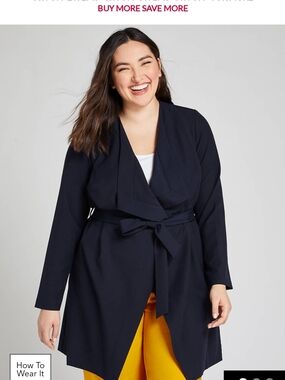 Lane Bryant Navy Tie-Waist Drape Front Blazer